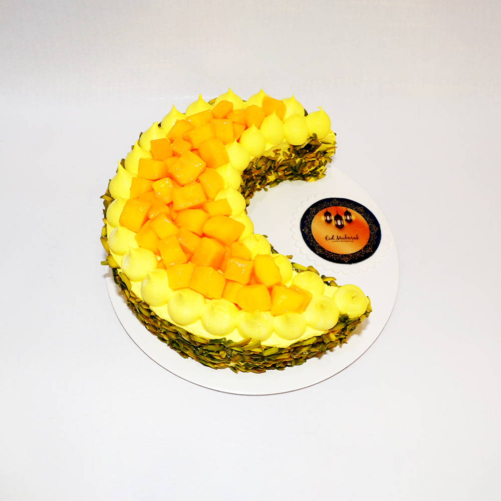 Eid Mubarak Moon Shape Fresh Mango Cake