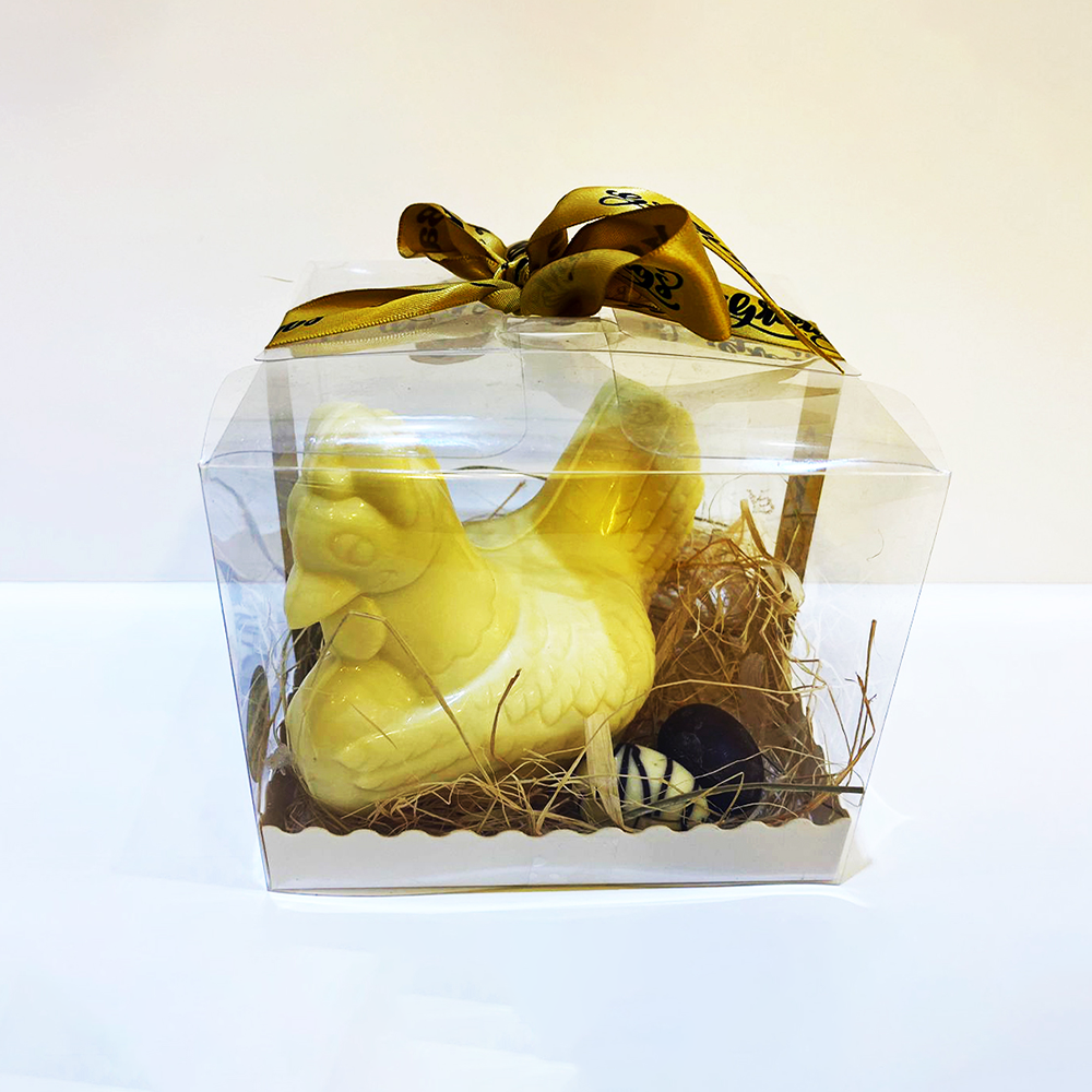 White Chocolate Easter Chicken with 5 small eggs