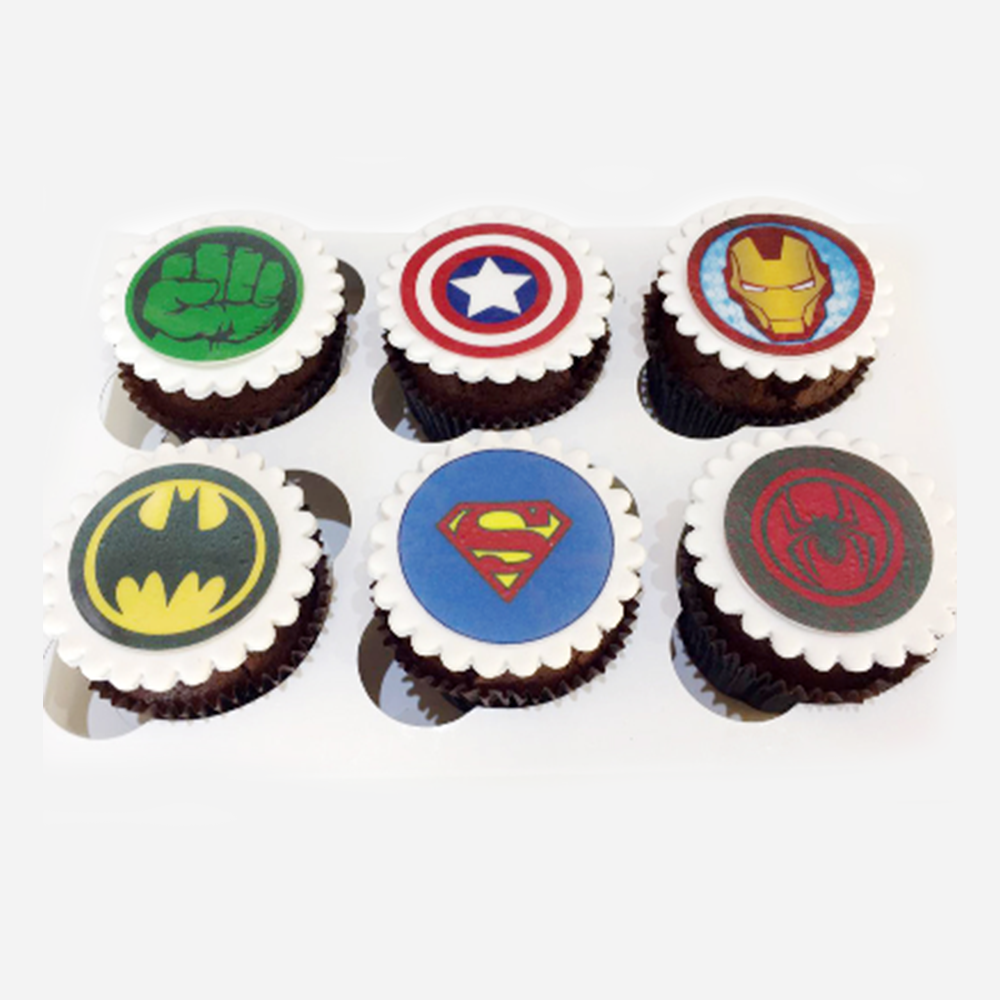 Customized Superhero Logo Themed Cupcakes